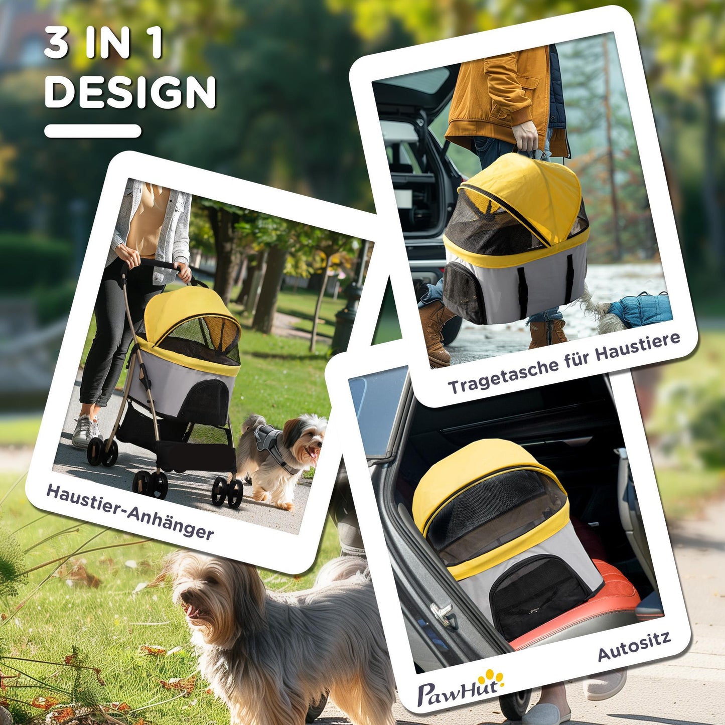 Honden Trolley – Hondenwagen – Huisdier Buggy – Draagtas – Hondenwagen Opvouwbaar – Oxford Stof – Ventilerend Gaasvenster – Geel