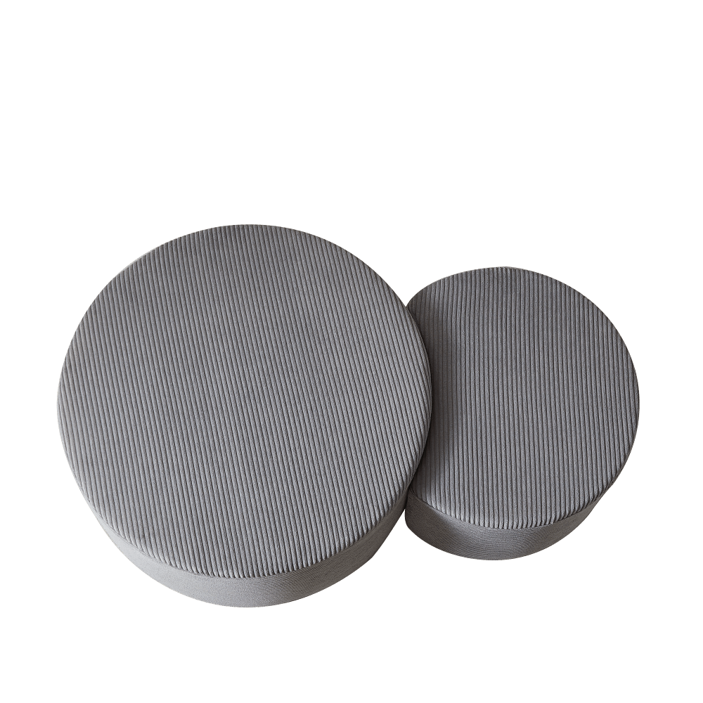 Salontafel – Bijzettafel – Koffietafel – Poef – Hocker – Ronde 2-delige set – Gestoffeerd met Zachte Foamvulling – Anti-slip Onderkant