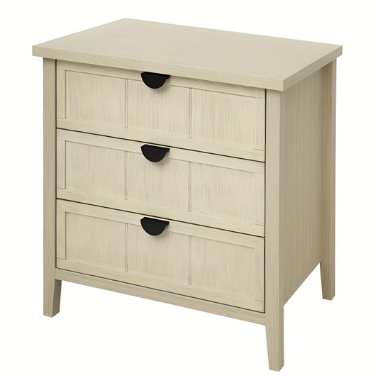 Nachtkast – Nachtkastje – Bedkast – Opbergkast – Bijzetkast – Massief Hardhout – 3 Ruime Lades – Natuurlijke Houtkleur – 68,5 cm Hoog