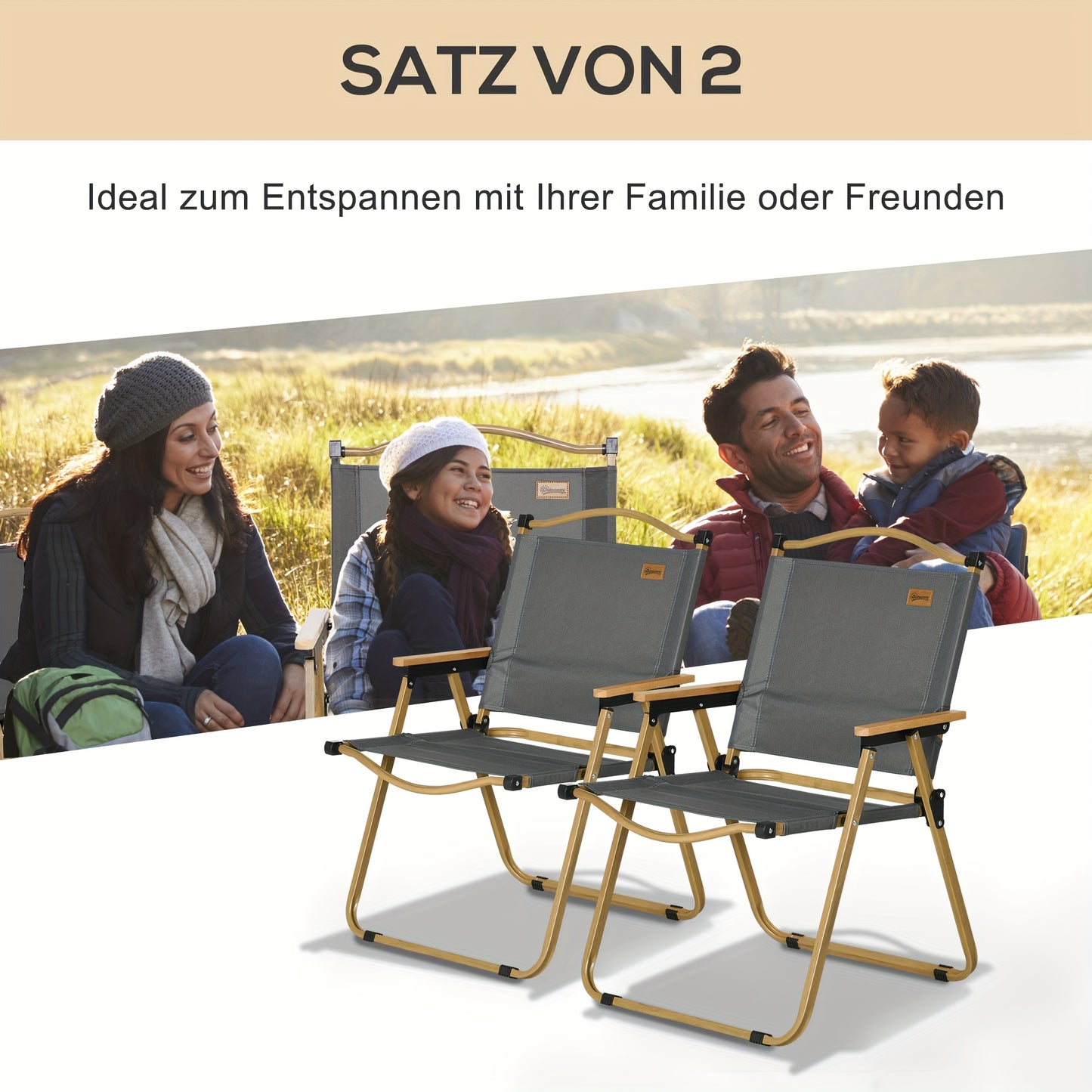 Lounge Stoel – Inklapbare Stoel – Tuinstoel – Strandstoel – Relaxstoel – Set Van 2 – Stevig Stalen Frame – Donkergrijs Met Houten Look