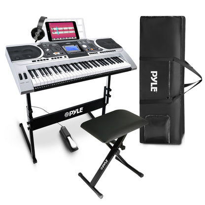 Draagbaar Elektrisch Piano – Keyboard – Digitale Piano – Toetsenbord – Muziekkeyboard – 61 Aanslaggevoelige Toetsen – Inclusief Sustainpedaal en Koptelefoon – Weerbestendige Draagtasje Grijs