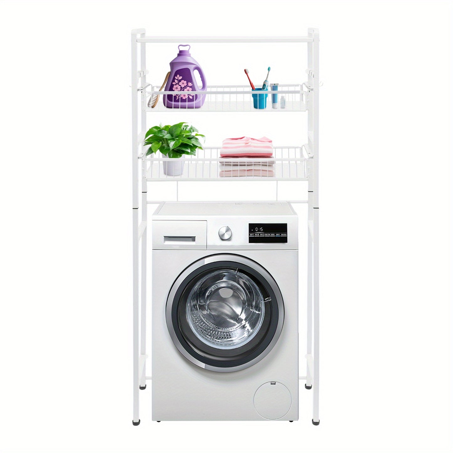 3-Tier Iron Laundry Room Storage and Organizer Standing Shelf | White, Multipurpose Use, GDRASUYA10 Brand, Floor Mounted, Utility Racks