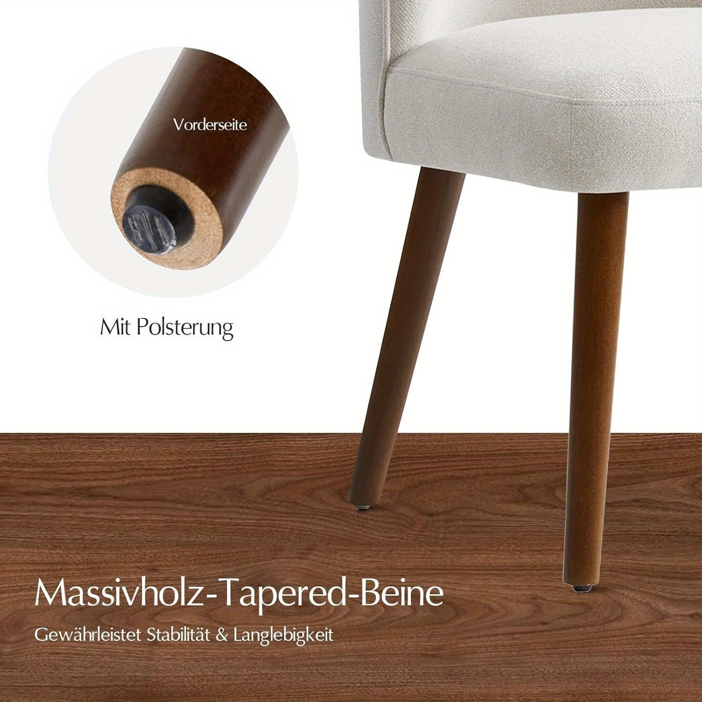 Eetkamerstoelen – Stoelen – Keukenstoelen – Design Stoelen – Witte Stoelen – Set Van 2 – Mid-Century Modern – Gebogen Rugleuning – Gestoffeerde Zitting – Massief Houten Poten