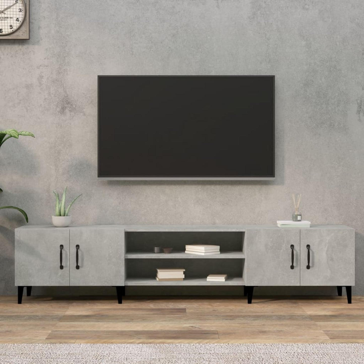 TV Cabinet Concrete Grey 180x31.5x40cm Engineered Wood TV Stand Entertainment Center with Storage, Media Television Table for Living Room Bedroom