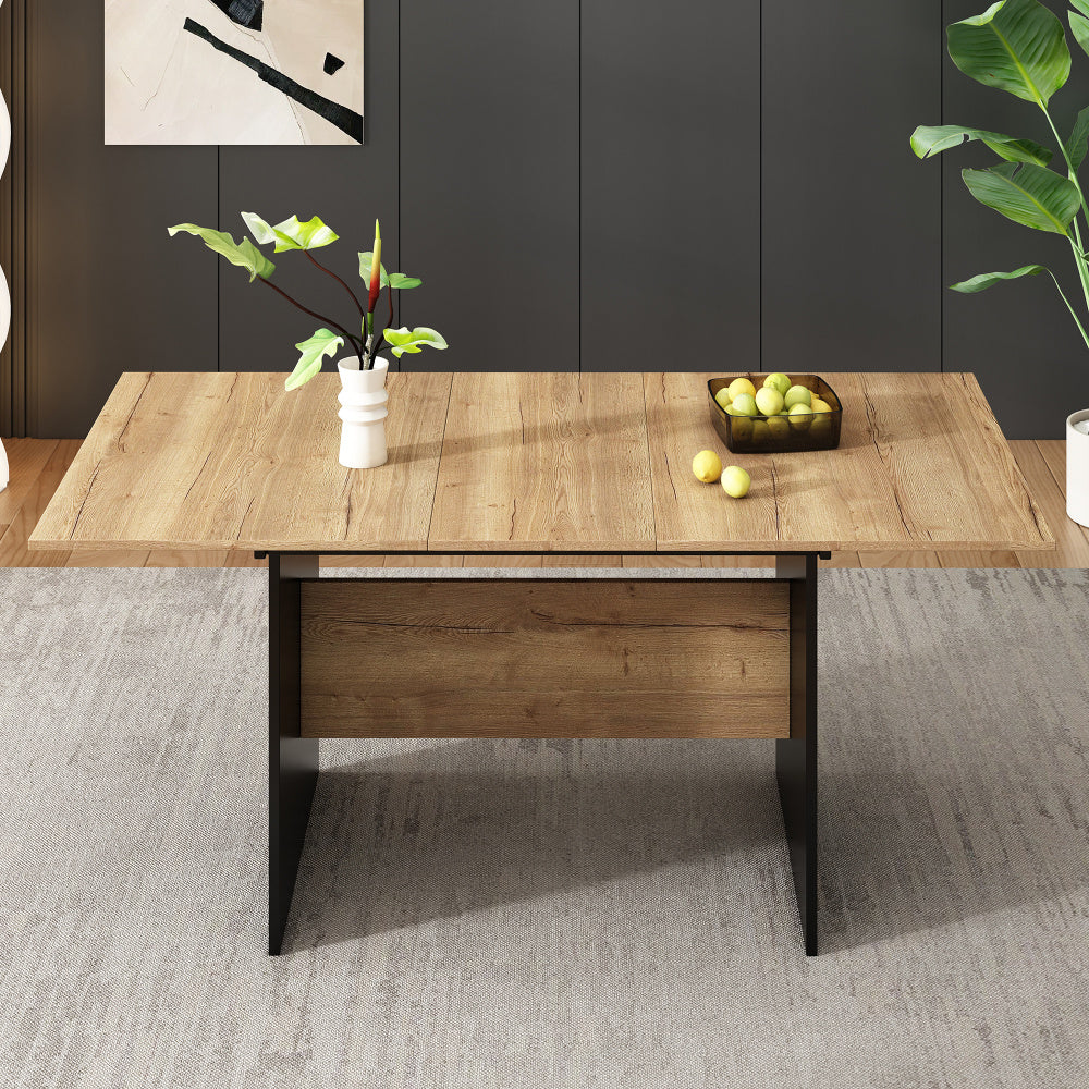 Eettafel – Keukentafel – Tafel – Uitschuiftafel – Eetkamertafel – Uitschuifbaar 140-180 cm – Voor 4-6 Personen – Natuurlijk Houtnerf Met Matzwarte Details