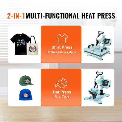 Transferpers – Hittepers – Heat Press Machine – Warmte Pers – Drukpers – 30,5x38,1 cm Persoppervlak – 360° Draaiarm Met Uitschuifbare Lade