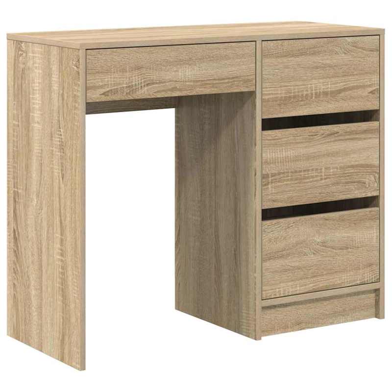 Bureau – Bureautafel – Computertafel – Schrijftafel – Werktafel – Sonoma Eiken – 90x37,5x75 cm – Met 3 Lades en Open Plank – Stevig Houtcomposiet Met Natuurlijke Houtstructuur