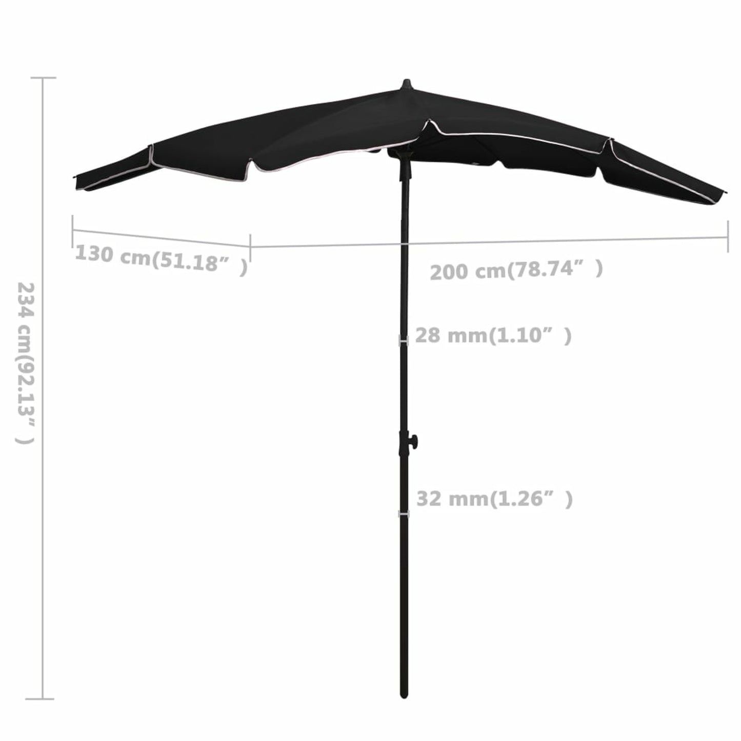 Parasol – Zonnescherm – Tuinparasol – Balkonparasol – Aluminium Schaduwparasol – 180x130 cm – Verstelbaar 180° Draaibaar – Duurzaam Metalen Frame – Smokeless Coal Grijs