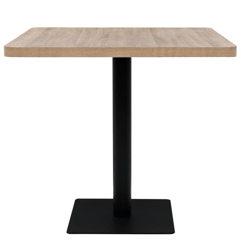 Bistrotic MDF and steel square 80x80x75cm oak look This bistro-style table is stylish and will be the focal point of your decor. It can also be used as a dining table. Practical and durable, it cleans easily with a damp cloth