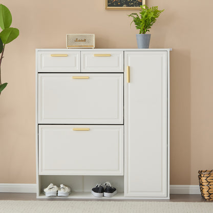 Schoenenkast – Schoenenrek – Schoenenkastje – Schoenopberger – Halmeubel – Verstelbare Planken – Warme Witte MDF Met Gouden Handgrepen