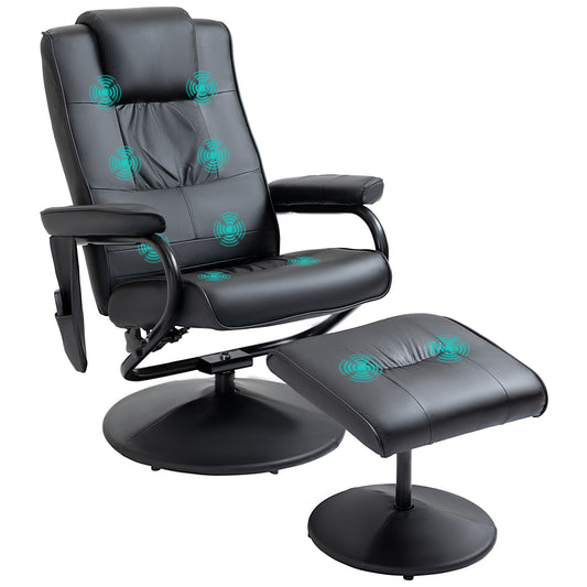 Massagestoel – Relaxfauteuil – Draaistoel – Elektrische Ligstoel – Massagefauteuil – Zwart Kunstleer – Elektrisch Verstelbare Rugleuning en Voetensteun – Inclusief Comfortabele Voetensteun