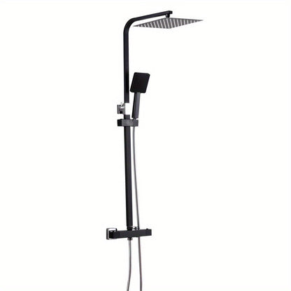 TOOL1SHOOO Luxury Modern Black Square Shower System with Thermostat Control - 10-inch Large Rain Shower Head & Handheld Shower, Construction, Adjustable Height (80-120cm) Rainfall & Handheld Shower Set with Valve, Thermostat