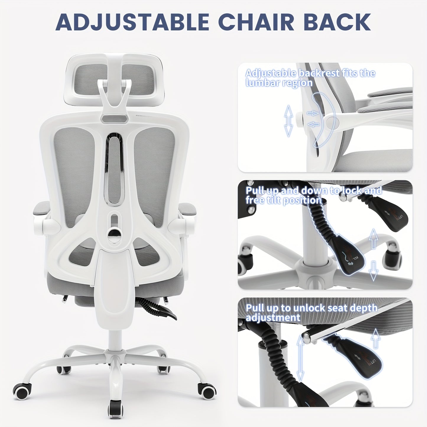 Ergonomische Bureaustoel – Bureaustoel Met Voetensteun – Kantoorstoel – Comfortabele Werkstoel – Gamestoel – Verstelbare Lendensteun – Ademend Mesh – 360° Draaibaar Met Metalen Frame – Grijs