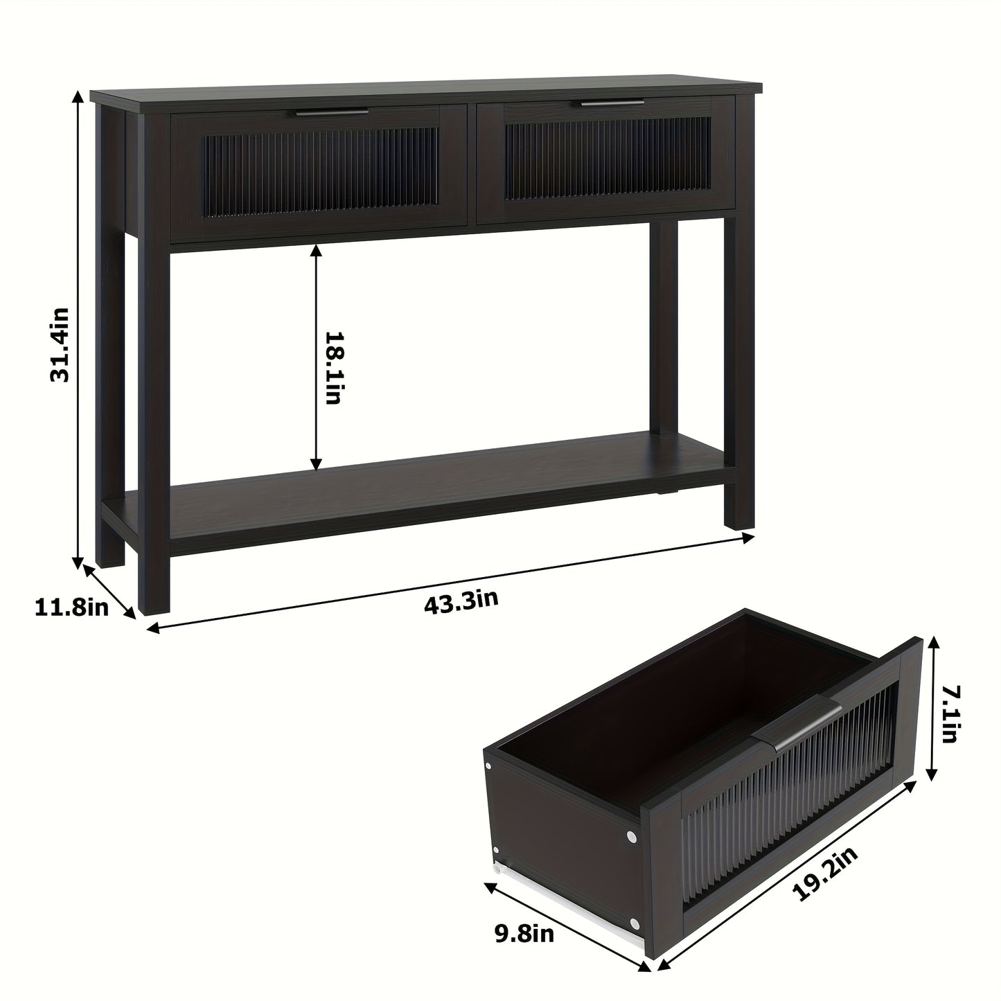 Sidetable – Wandtafel – Haltafel – Consoletafel – Bijzettafel – Ruimtebesparend Ontwerp – 2 Glazen Lades – Natuurlijk Houtlook – Eenvoudige Montage