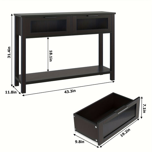 Sidetable – Wandtafel – Haltafel – Consoletafel – Bijzettafel – Ruimtebesparend Ontwerp – 2 Glazen Lades – Natuurlijk Houtlook – Eenvoudige Montage