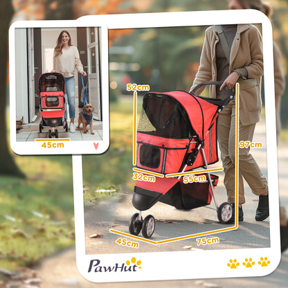 Dierenwagen – Huisdierenwagen – Hondenwagen – Kattenwagen – Inklapbare Wagen – Stevig Stalen Frame – 600D Oxford Stof – Rood – Remmen en Reflecterende Strepen