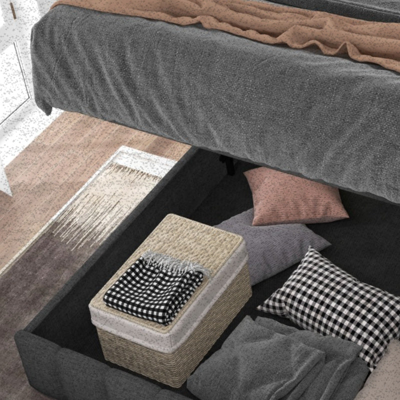 Opbergbed – Opbergboxspring – Gestoffeerd Bed – Tweepersoonsbed – Platformbed – Hydraulisch Systeem – Verstelbaar Hoofdeinde – Metalen Frame – Inclusief Matras – Ruimtebesparend