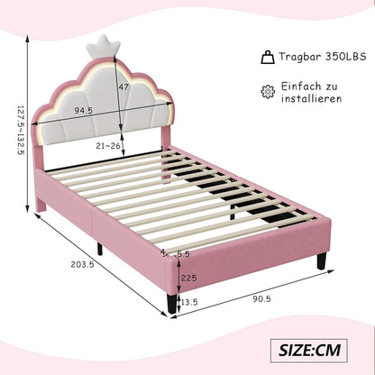 Elegante Eenpersoonsbed – Single Bed – Bedframe – Led Bed – Kinderbed – 90x200 cm – Verstelbaar Hoofdbord – USB LED-Verlichting