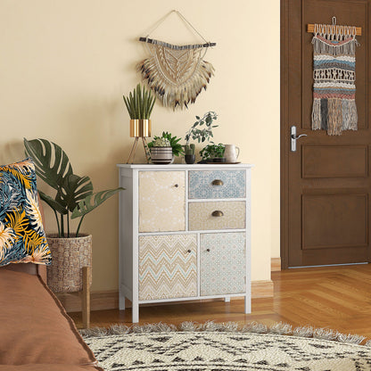 Sideboard – Dressoir – Opbergkast – Bijzetkast – Ladekast – Wit Shabby Chic – Massief Dennenhout – Compact Formaat 68x34x80 cm