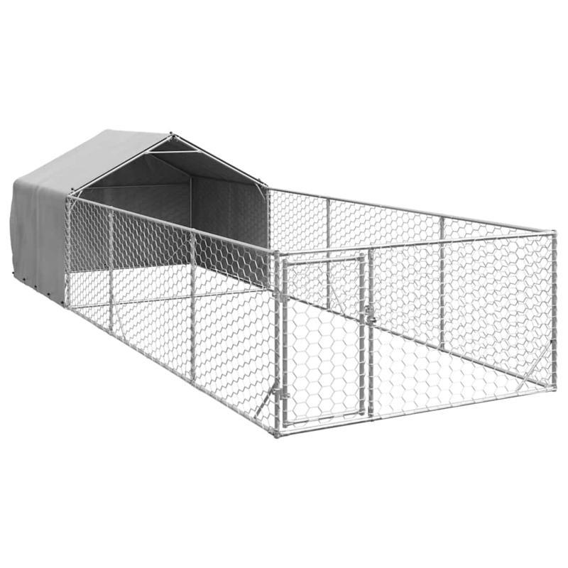 Hondenren Buiten – Hondenhok – Hondenkooi – Hondenafsluiting – Hondenverblijf – Zilver – Gegalvaniseerd Staal – 6 x 2 x 1,5 Meter Ruim Design