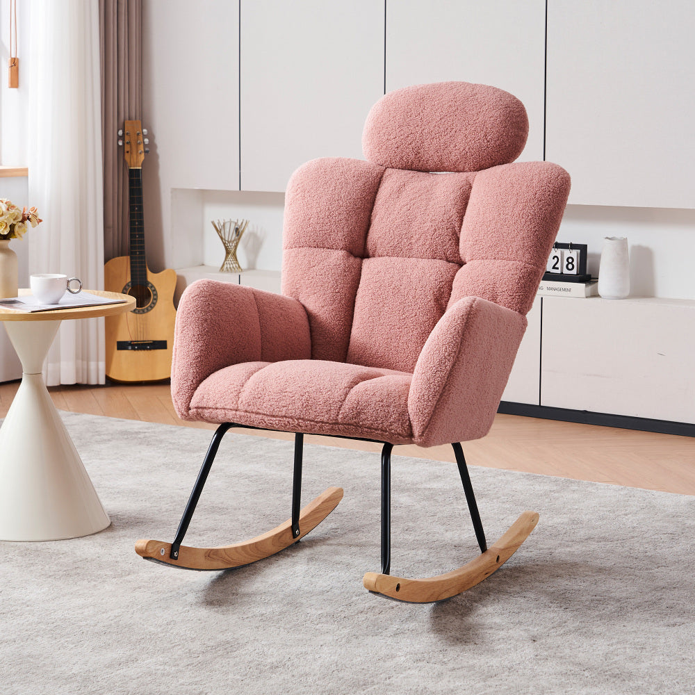 Rocking Lounge Chair with Soft Teddy Fleece Fabric & Tufted - Rocking Mechanism, Assembly, Portable Cozy Seat Suitable for Living Room, Bedroom - Ideal for &, Space-Saving Rocker Chair (No Wood)