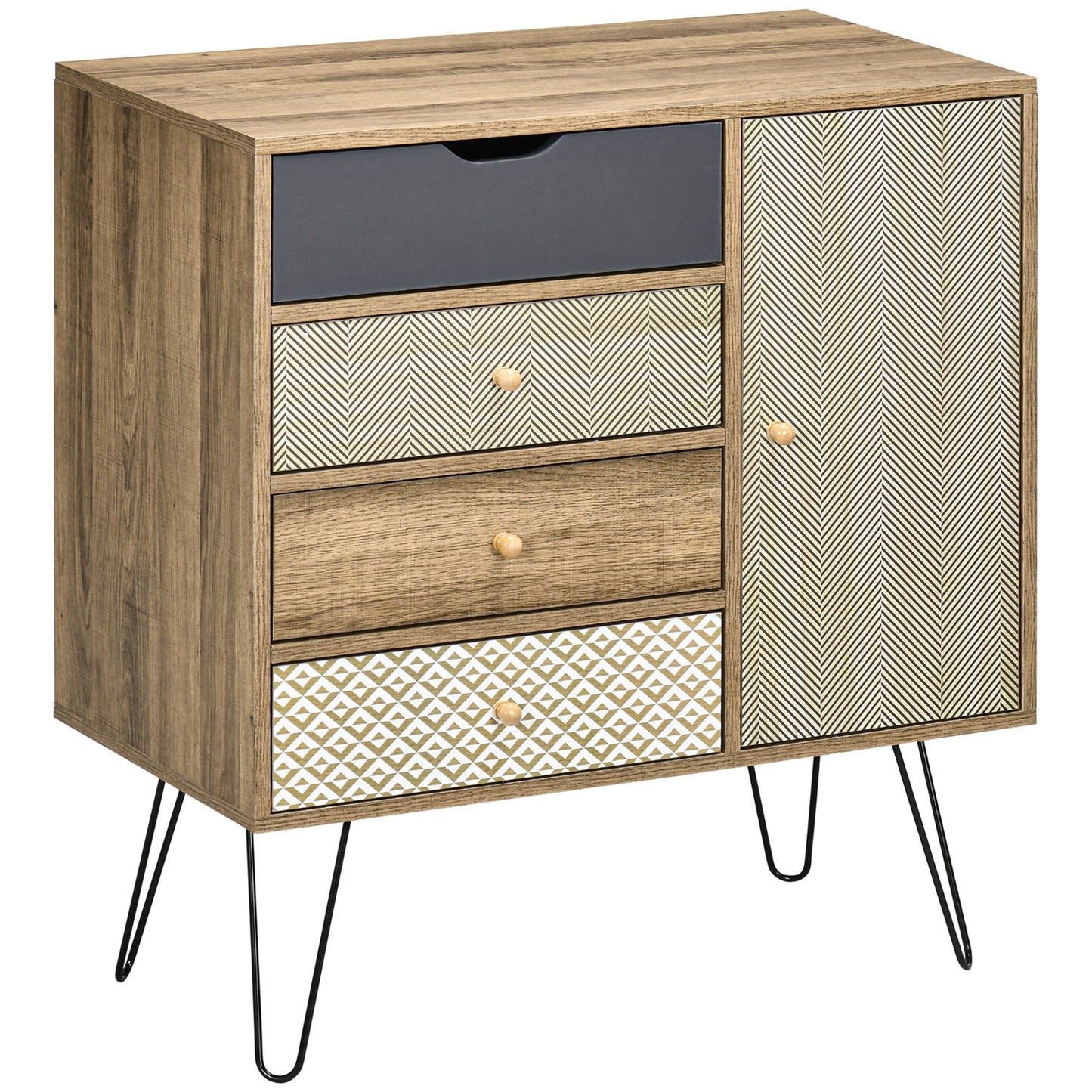 Bohemian Style HOMCOM 4-Drawer Dresser with 1 Cabinet - Hairpin Legs - Brown, 79 x 39 x 86 cm
