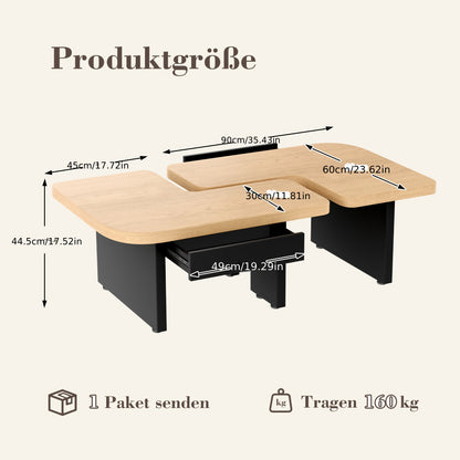 Salontafel – Koffietafel – Bijzettafel – Woonkamertafel – Lounge Tafel – Naturel Bamboe – Hoogteverstelbare Poten – Soft-Close Lade