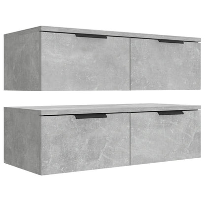 Wandkast – Opbergkast – Vakkenkast – Boekenkast – Dressoir – Set van 2 – Betongrijs – Fineerhout – 68x30x20 cm – Eenvoudige Wandmontage