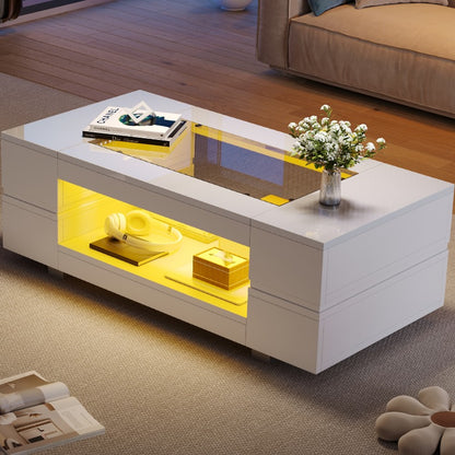 Koffietafel – Salontafel – Bijzettafel – Lounge Tafel – Woonkamertafel – Wit – Vintage Design – Duurzaam Metaal – Bedieningsfunctie Zonder Stroom