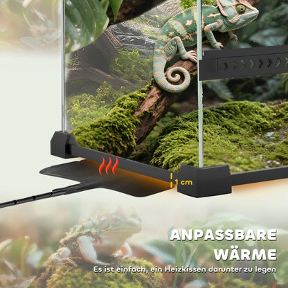 Terrarium – Reptielenverblijf – Vivarium – Dierenkooi – Glazen Terrarium – Zwart – Dubbele Voordeuren Met Knopslot – Verhoogde Bodem Voor Verwarming