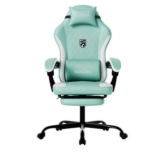 Gamingstoel – Bureaustoel – Racestoel – Computervoor – Werkstoel – Mintgroen – Memory Foam Comfort – Verstelbare Rugleuning Met Voetensteun