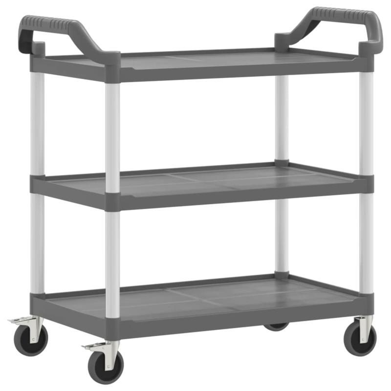 Keukentrolley – Opbergtrolley – Serveerwagen – Keukenwagen – Trolley met 3 Niveaus – Aluminium – 99x50x96 cm – Stevige Wielen met Rem