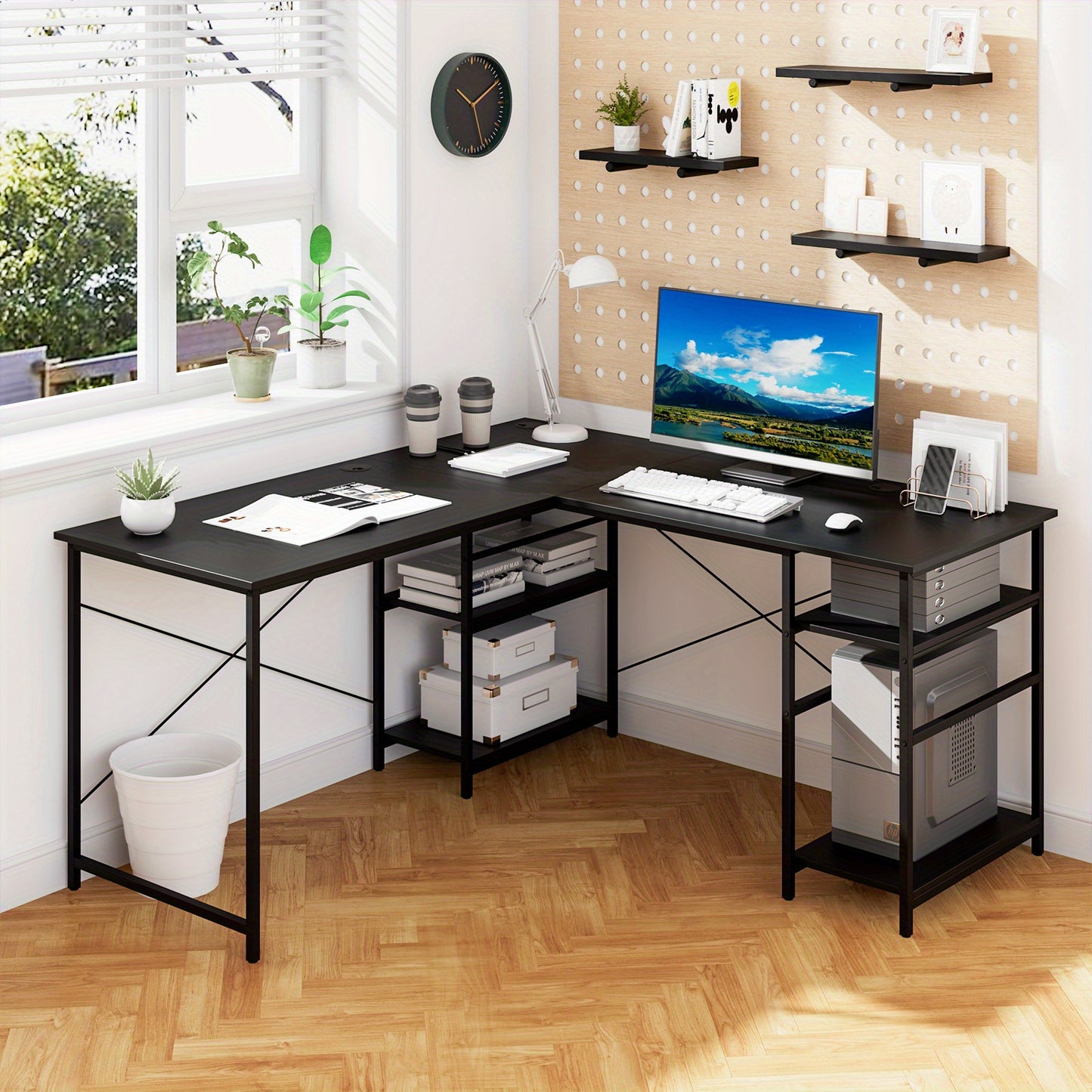 L-vormig bureau – Hoekbureau – Computerbureau – Thuiswerkplek bureau – Gaming bureau – Zwart metalen frame – 151x151 cm werkoppervlak