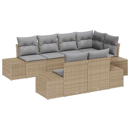 Tuinbank – Buitenbank – Loungeset – Modulair – 7-zits – Weerbestendig Poly Rattan – Lichtgrijze Kussens