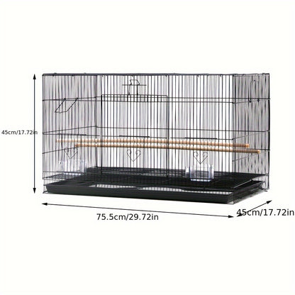 Small Rectangular Bird Cage | 76x45x45cm Powder-Coated Metal Aviary, Easy-Clean Indoor Bird House For Parakeets & Canaries, Modern Black Birdcage