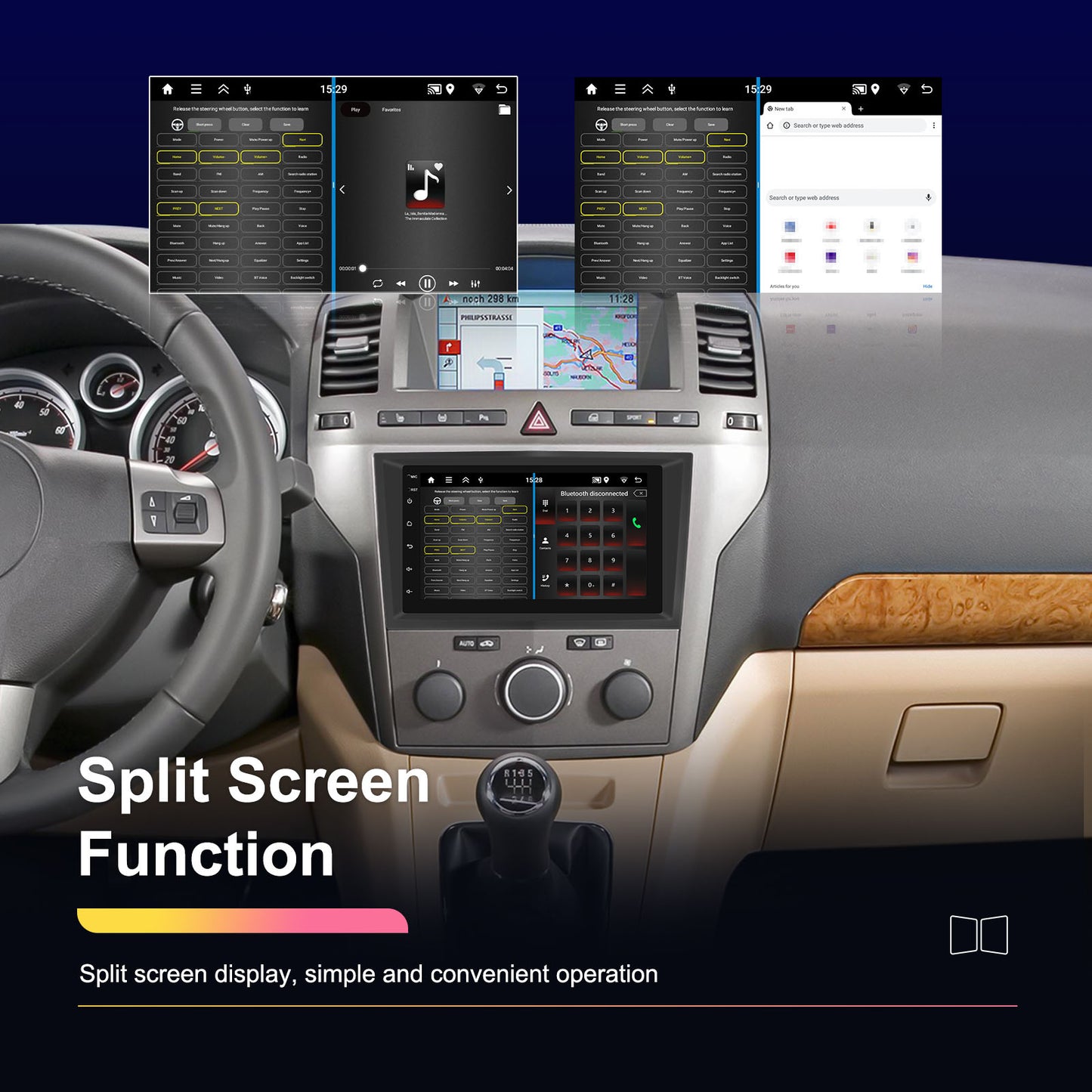 Android Autoradio – Multimedia Systeem – Touchscreen Navigatie – Bluetooth Audio – Draadloze CarPlay & Android Auto – 7 Inch Scherm – GPS Navigatie Met WiFi – Stuurwielbediening + Achteruitrijcamera & 2GB RAM 64GB ROM