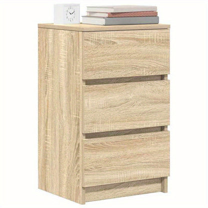 Nachtkastje – Bijzettafel – Nachtkast – Ladekastje – Opbergkast – Set van 2 – 3 Lades – Massief Eikenhout – Compact 39x35x65 cm