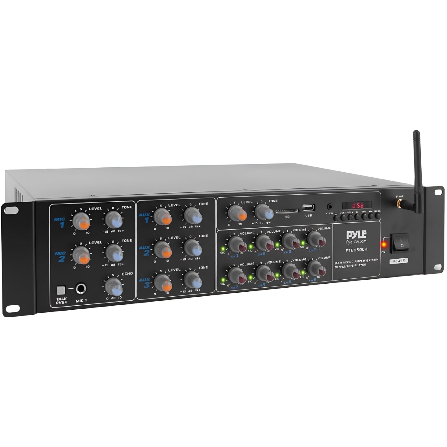 8-Kanaals Bluetooth Versterker – Draadloze Audio Versterker – Multi-Zone Mixer – Home Stereo Receiver – PA Versterker – 4000 Watt Vermogen – Voice Priority Functie