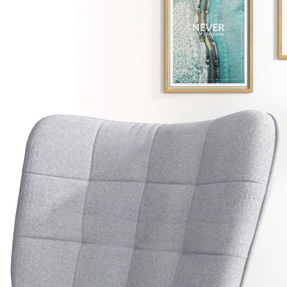 Draaifauteuil – Draaistoel – Fauteuil – Relaxstoel – Loungestoel – Lichtgrijs – Beukenhouten Onderstel – Gestoffeerd Met Quiltpatroon – 64x89x90 cm