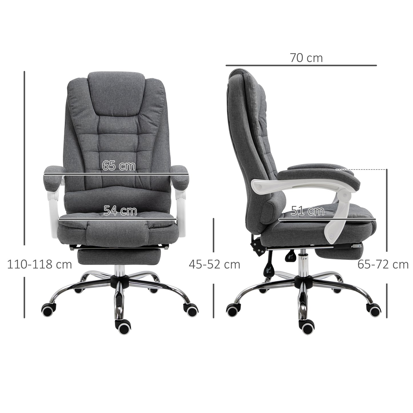 Bureaustoel – Bureaustoelen – Kantoorstoel – Draaistoel – Office Chair – Verstelbare Hoogte 110-118 cm – Uitschuifbare Voetensteun