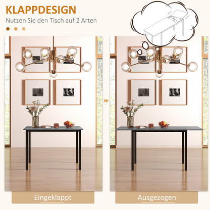 Eettafel – Keukentafel – Uitschuifbare Tafel – Uitklapbare Eettafel – Tafel Voor 6 Personen – Donkergrijs – Melamine Blad – Stalen Poot