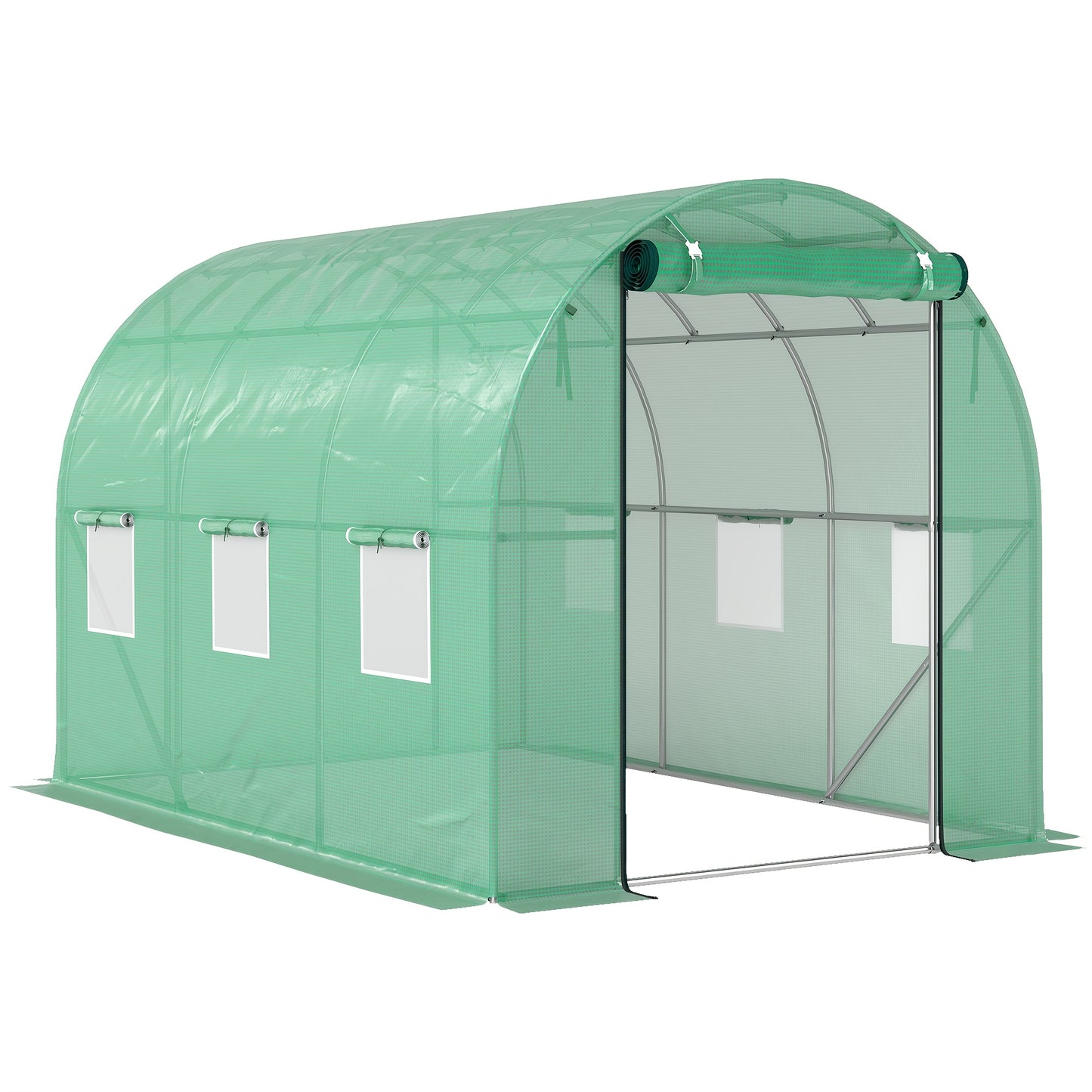 Kas – Tuinkas – Groentetunnel – Hobbykas – Kweekkas – 3x2x2m – UV-bestendig Plastic – 6 Ventilatieraampjes & Rolluikdeur