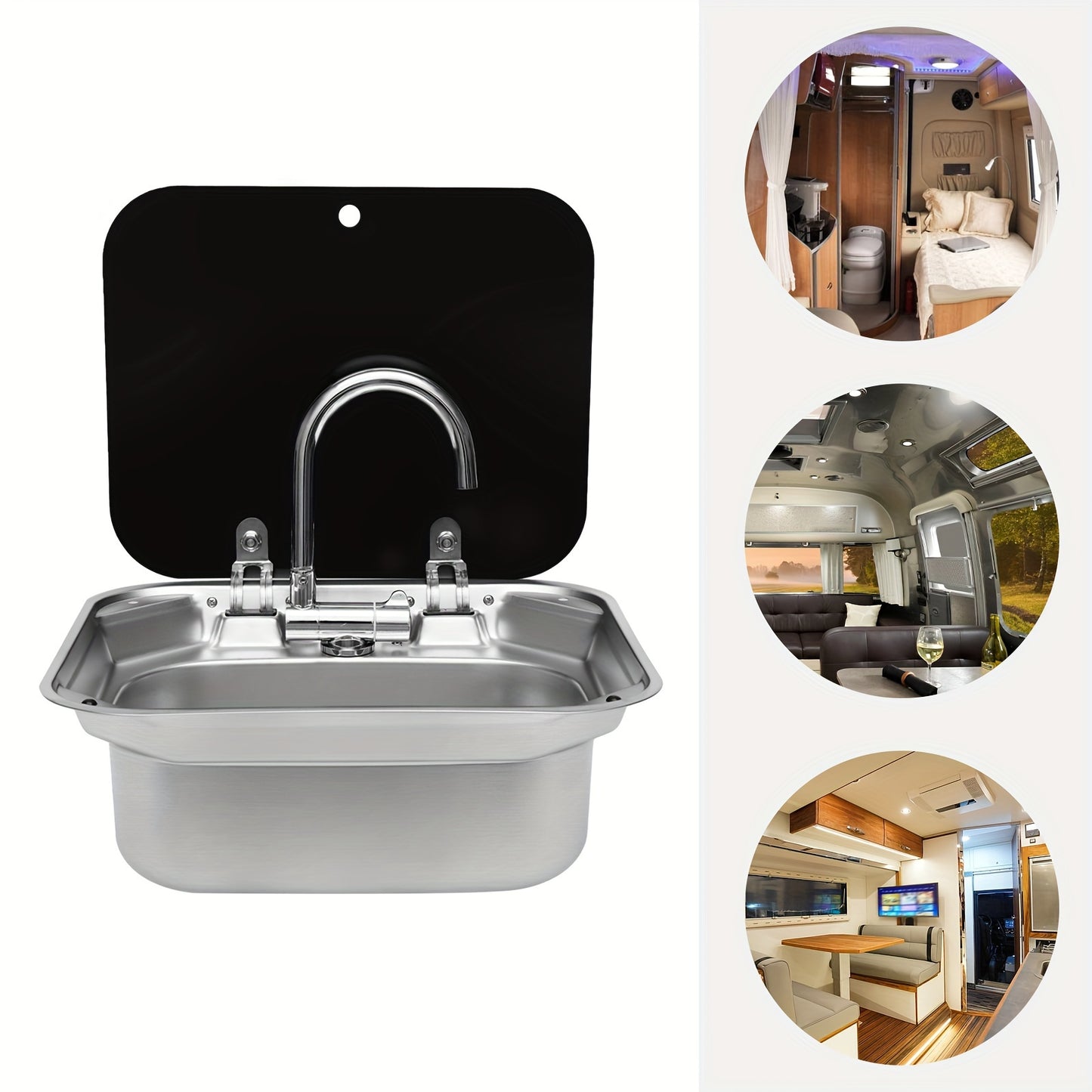 Wasbak – Spoelbak – Wastafel – Afwasbak – Roestvrij Stalen Camper Spoelbak – Compact Formaat – Temperglas Deksel