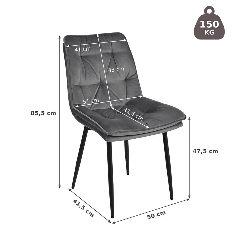 Eetkamerstoel – Stoel – Design Stoel – Comfortabele Stoel – Kuipstoel – Donkergrijs Fluweel – Ergonomische Rugleuning – Dubbele Laag Zitkussen