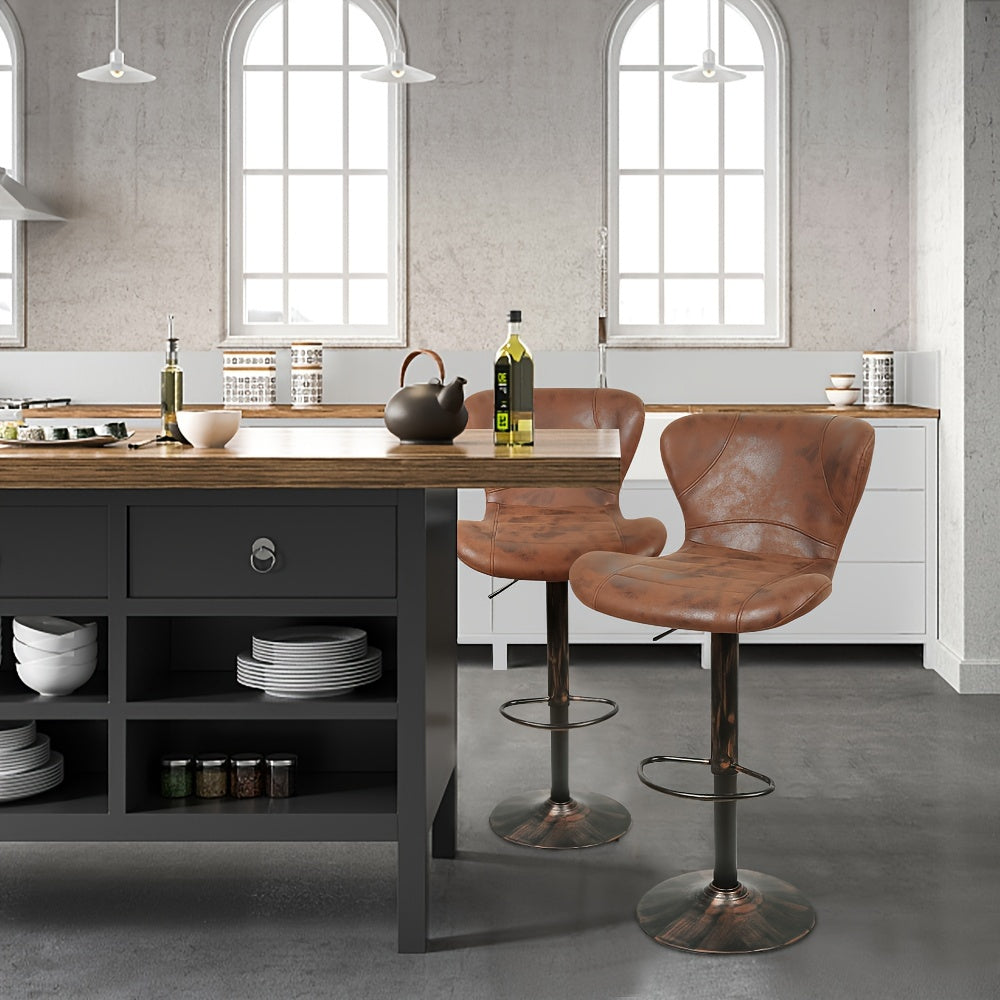 Barkrukken – Barstoelen – Hoge Stoelen – Keukenkrukken – Barkeukenstoelen – Verstelbare Zithoogte – Stevig Metalen Frame – Set Van 2 – Retro Bruin Kunstleer