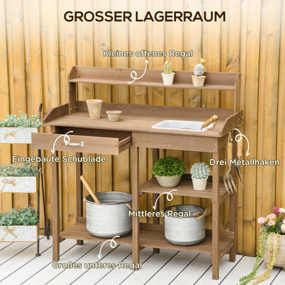 Tuinwerktafel – Plantentafel – Bloementafel – Tuinbureau – Werkbank – Grenenhout – Wasbak Ingebouwd – Werkhoogte 90 cm