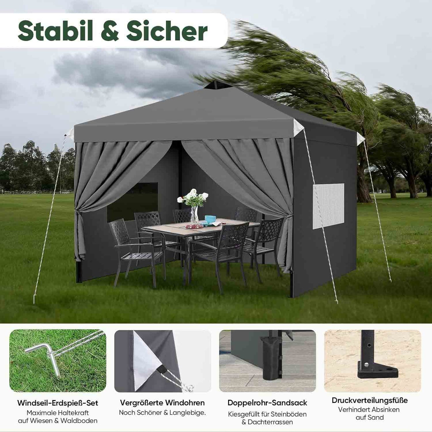 Pop-up Partytent – Vouwtent – Paviljoen – Outdoor Tent – Markttent – 3x3 Meter – Stevig Aluminium Frame – Zijwanden Met Privacyraam