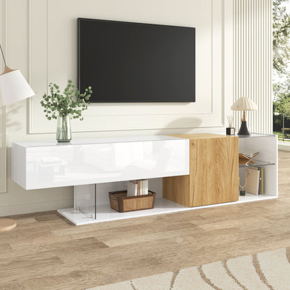 TV-meubel – TV-kast – Mediameubel – Entertainmentmeubel – Salontafel – Hoogglans Wit – 180 cm Breed – Glasplanken – Minimalistisch Design