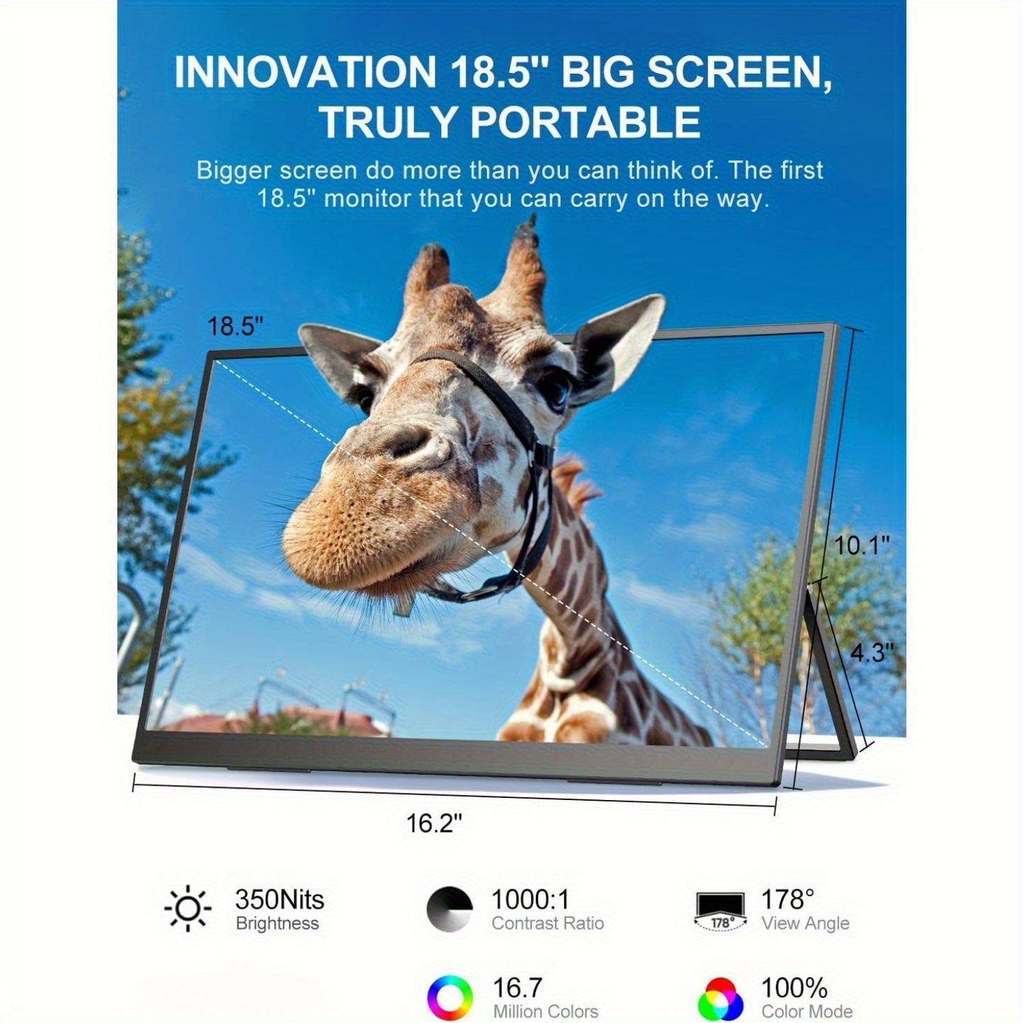 Portable Monitor – Draagbaar Scherm – Extra Laptop Scherm – USB-C Monitor – IPS Beeldscherm – 18,5 Inch – Full HD 1080p – 120Hz Verversingssnelheid