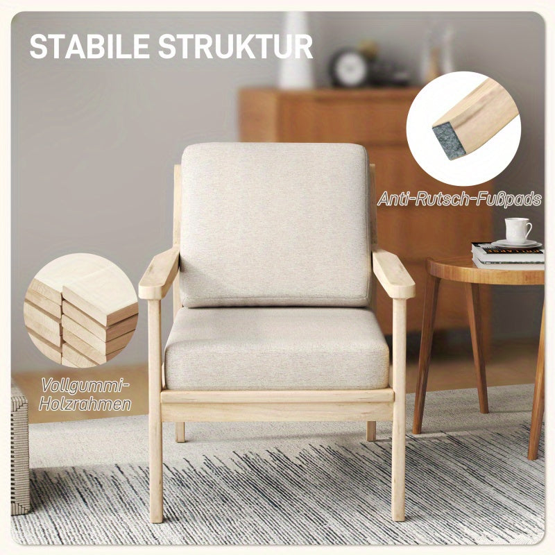 Loungestoel – Fauteuil – Relaxstoel – Leunstoel – Zithoekstoel – Beige – Hoogwaardig Schuim – Licht Houten Frame